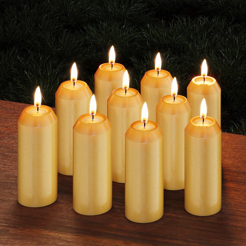NOMFIX 10Pack 15H+ Natural Beeswax Candles Emergency Long Burning [18H+ Inside Candle Lanterns], 3â€œ Small Bees Wax Pillar Candle Bulk, Survival Candles for Power Outage, Camping, Hurricane - Image 1