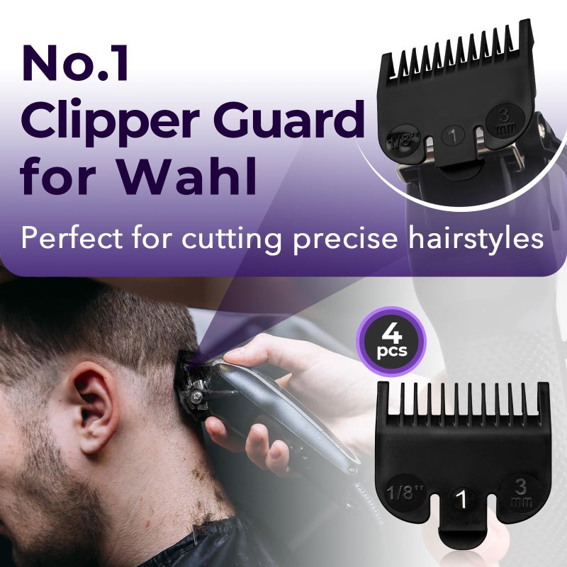 chaseroad 4 PCS 3114-001 Clipper Guards for Wahl, Professional Trimmer Guards for Wahl #1-1/8"(3.0mm), Hair Clipper Guards to Cutting Hair - Black - Image 2