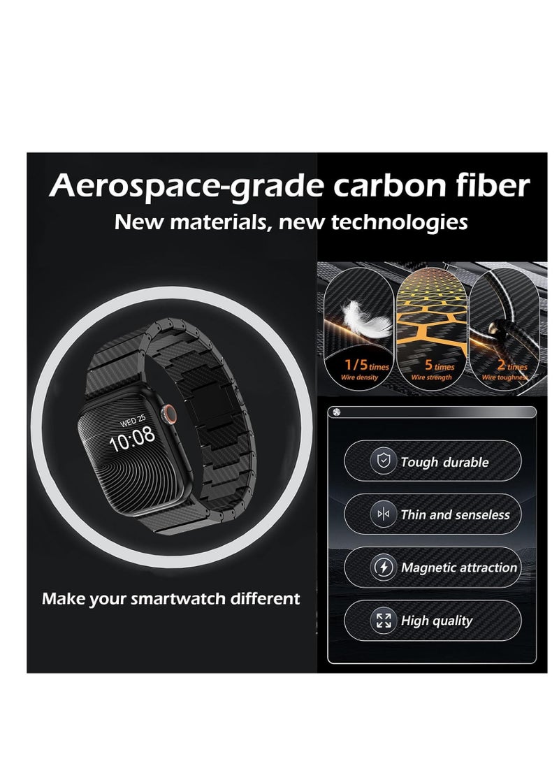 Compatible with Apple Watch Band 49mm 45mm 44mm 42mm 41mm 40mm 38mm, Genuine Carbon Fiber Upgraded Magnetic Clasp Band for iWatch Ultra 2 1 Series 9 8 7 6 5 4 SE 3 2 1
