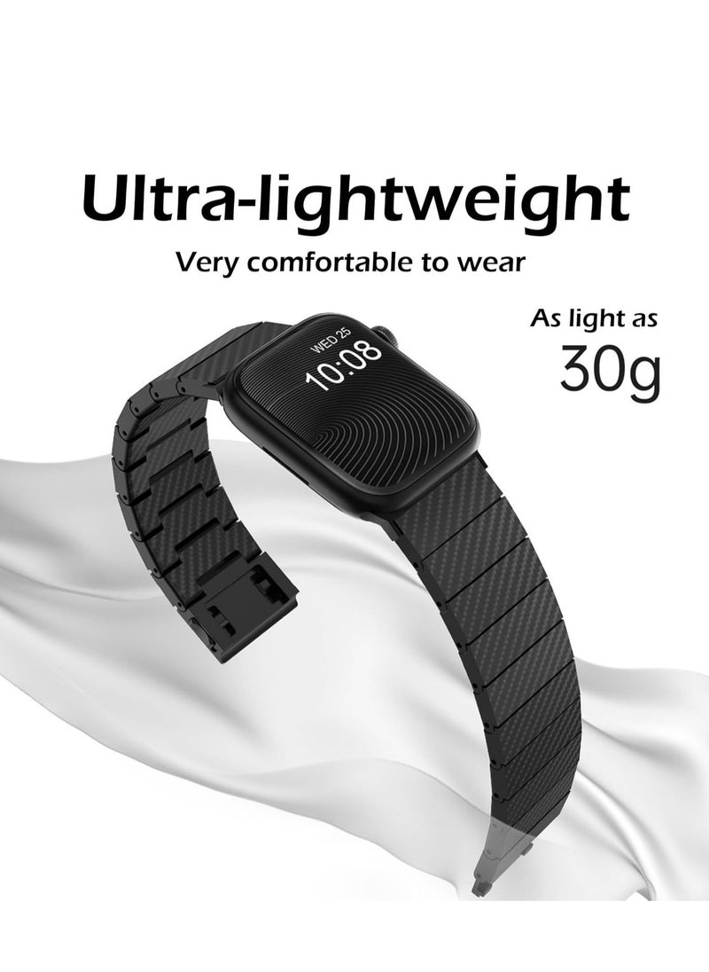 Compatible with Apple Watch Band 49mm 45mm 44mm 42mm 41mm 40mm 38mm, Genuine Carbon Fiber Upgraded Magnetic Clasp Band for iWatch Ultra 2 1 Series 9 8 7 6 5 4 SE 3 2 1