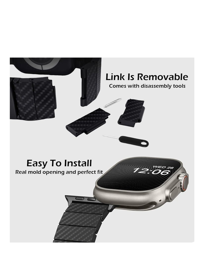 Compatible with Apple Watch Band 49mm 45mm 44mm 42mm 41mm 40mm 38mm, Genuine Carbon Fiber Upgraded Magnetic Clasp Band for iWatch Ultra 2 1 Series 9 8 7 6 5 4 SE 3 2 1
