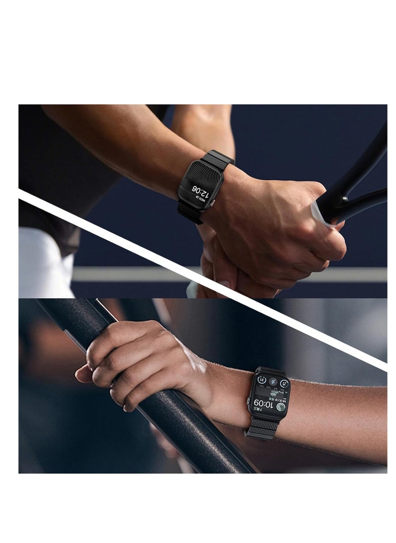 Compatible with Apple Watch Band 49mm 45mm 44mm 42mm 41mm 40mm 38mm, Genuine Carbon Fiber Upgraded Magnetic Clasp Band for iWatch Ultra 2 1 Series 9 8 7 6 5 4 SE 3 2 1