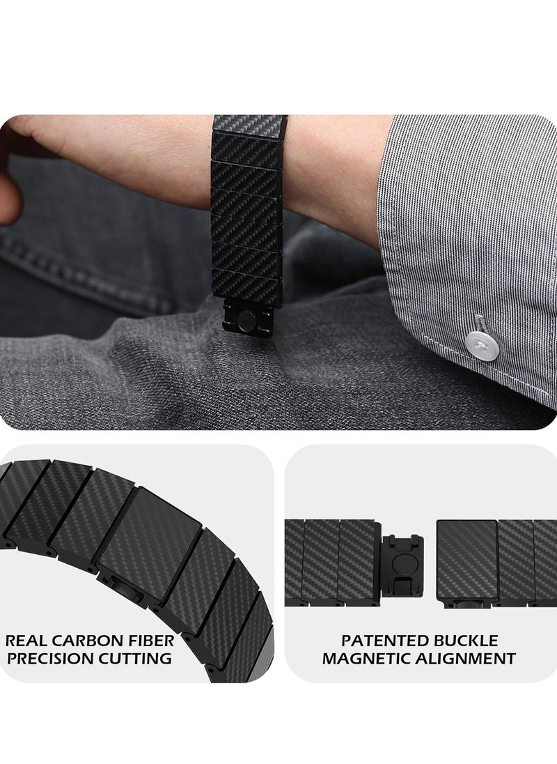 Compatible with Apple Watch Band 49mm 45mm 44mm 42mm 41mm 40mm 38mm, Genuine Carbon Fiber Upgraded Magnetic Clasp Band for iWatch Ultra 2 1 Series 9 8 7 6 5 4 SE 3 2 1