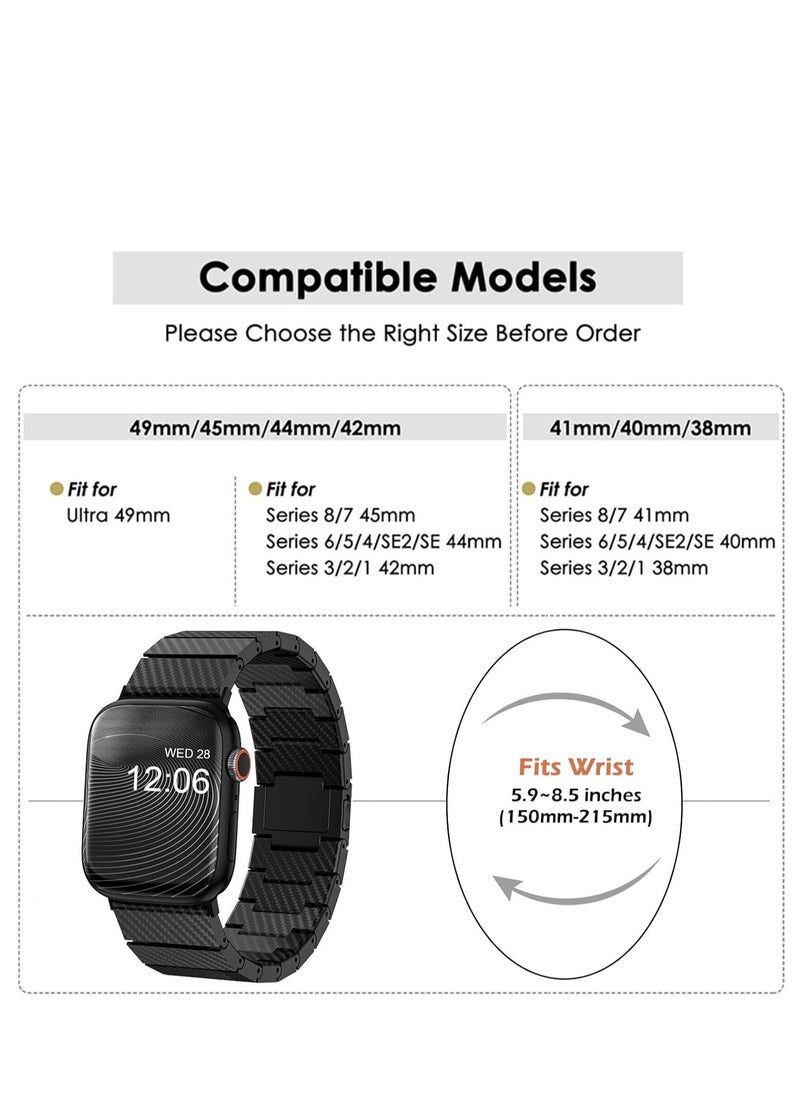 Compatible with Apple Watch Band 49mm 45mm 44mm 42mm 41mm 40mm 38mm, Genuine Carbon Fiber Upgraded Magnetic Clasp Band for iWatch Ultra 2 1 Series 9 8 7 6 5 4 SE 3 2 1