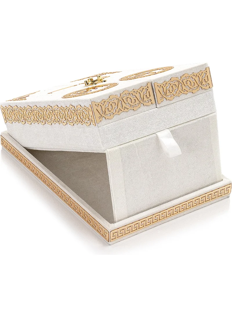 İhvan Online Tabletop Quran Set with Double Covered Velvet Covered Chest - White