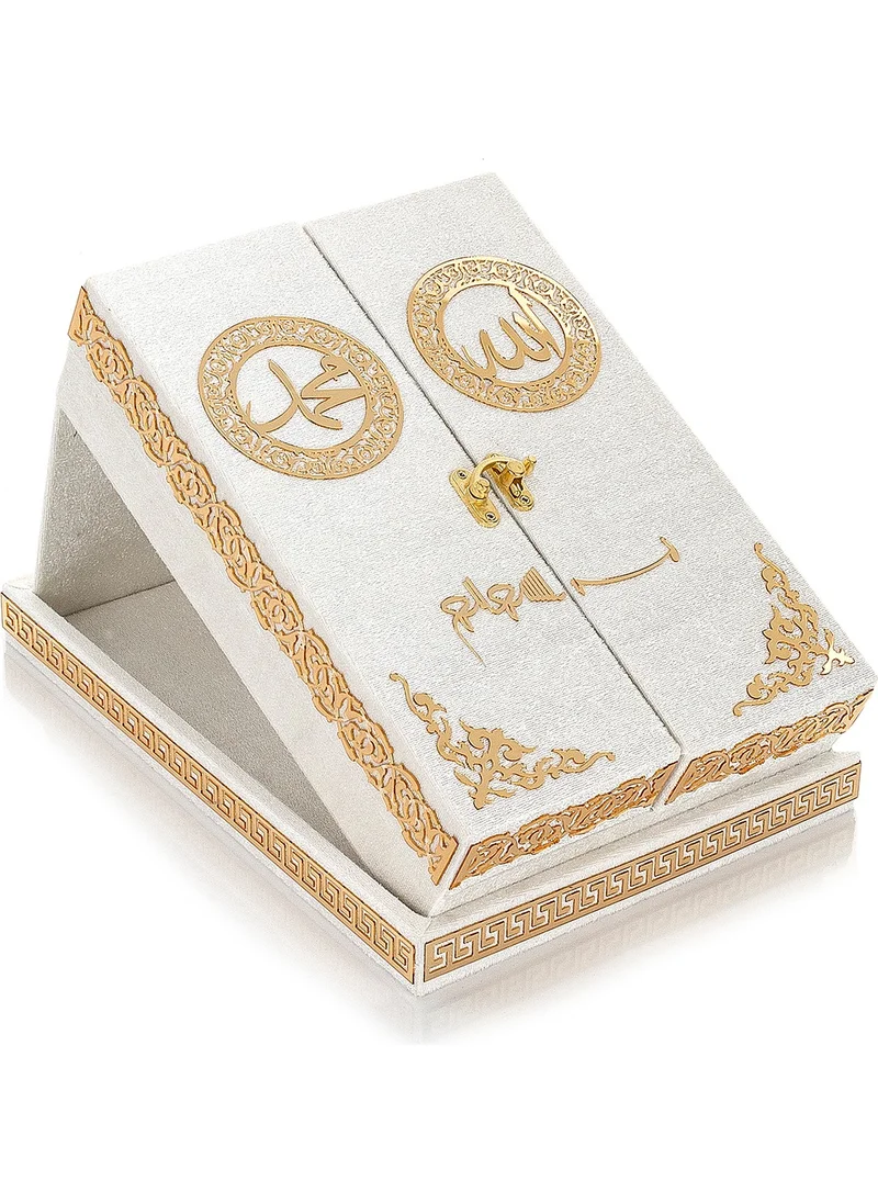 İhvan Online Tabletop Quran Set with Double Covered Velvet Covered Chest - White