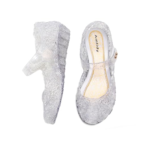 Amtidy Flats Mary Jane Dance Party Cosplay Shoes, Snow Queen Princess Birthday Sandals for Little Girls, Toddler WHite 7M Toddler - Image 1