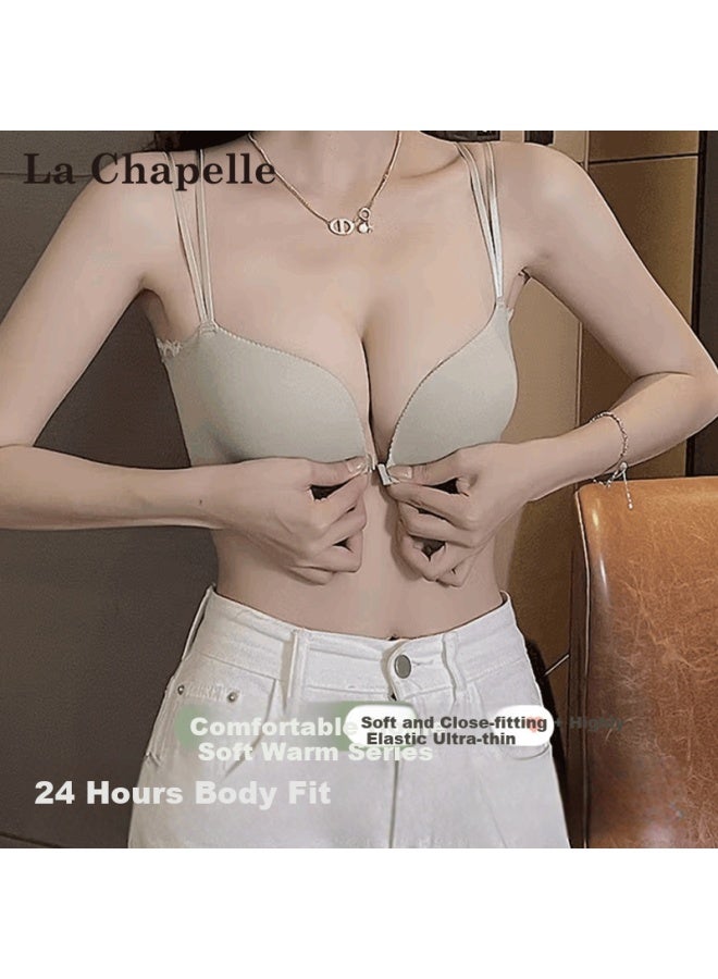 La Chapelle Front Closure Seamless Back Bra For Women Small Bust Push-up Anti-sagging Side Support Wireless Bra Set Gift For Girlfriend - Image 2