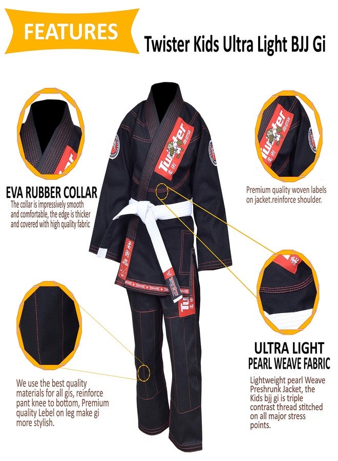 Twister Kids Jiu Jitsu Gi Ultra Light Youth Gi with Gi Bag & White Belt Included (Black/Red,C2) - Image 5