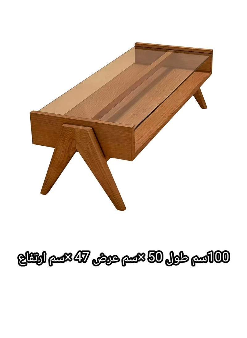 ChenDa Double‑Tier Rectangular Coffee Table & Center Table, Wood Frame with Amber‑Tinted Tempered Glass and Storage Base, Suitable for Home Living Rooms, Office Lounges and Other Settings - Image 2