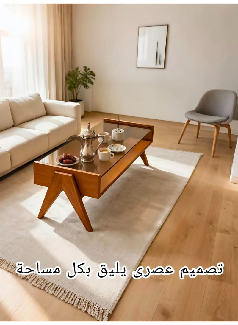 ChenDa Double‑Tier Rectangular Coffee Table & Center Table, Wood Frame with Amber‑Tinted Tempered Glass and Storage Base, Suitable for Home Living Rooms, Office Lounges and Other Settings - Image 4