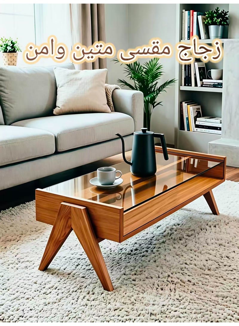 ChenDa Double‑Tier Rectangular Coffee Table & Center Table, Wood Frame with Amber‑Tinted Tempered Glass and Storage Base, Suitable for Home Living Rooms, Office Lounges and Other Settings - Image 5