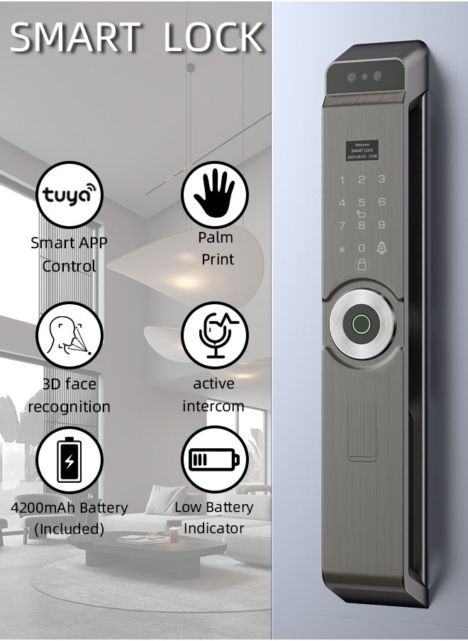 ALINK - Smart Lock with Camera, Palm Print Recognition Lock,  WiFi Video Intercom Lock,  Two way audio, Fingerprint Door Lock ,Tuya APP Remote Control,Model M12grey, Mortise 6068 - Image 1