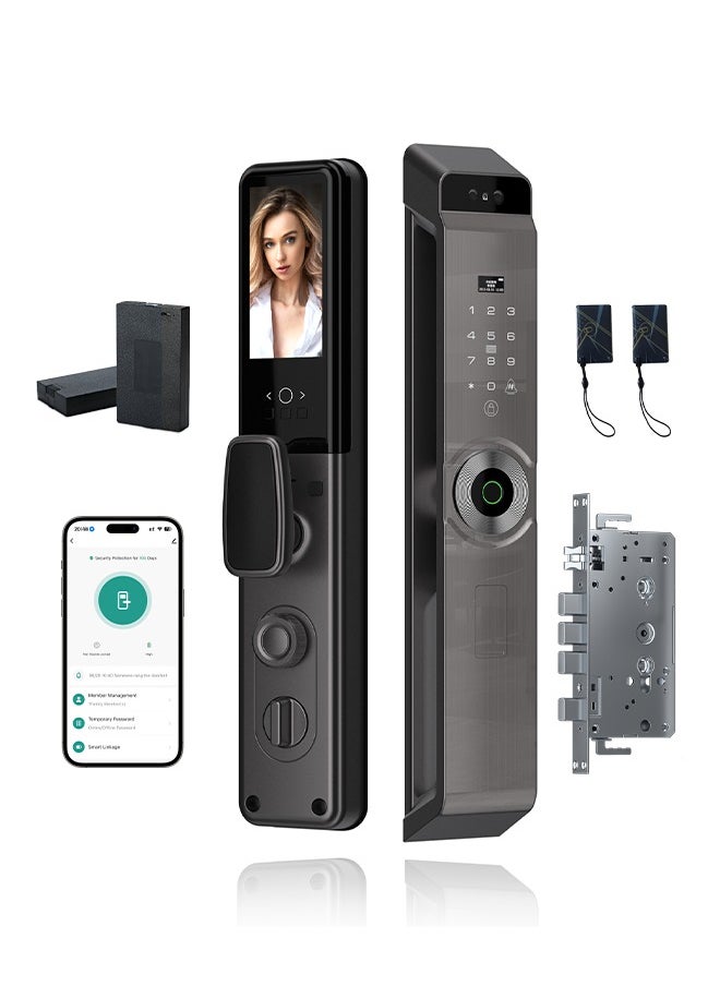 ALINK Smart Lock with Camera, Palm Print Recognition Lock,  WiFi Video Intercom Lock,  Two way audio, Fingerprint Door Lock ,Tuya APP Remote Control,Model M12grey, Mortise 6068 