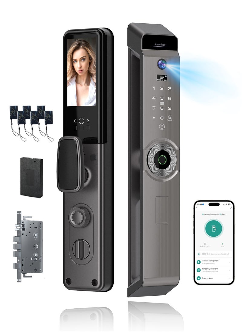 ALINK - Smart Lock with Camera, Palm Print Recognition Lock,  WiFi Video Intercom Lock,  Two way audio, Fingerprint Door Lock ,Tuya APP Remote Control,Model M12grey, Mortise 6068 - Image 1