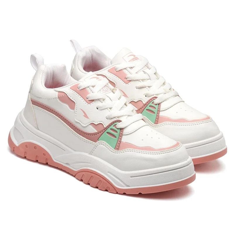 Asian Stylish White Peach Sneakers for Women and Girls