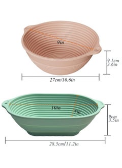 Generic Silicone Banneton Basket,9 inch Silicone Bread Proofing Basket,2 Pack Sourdough Baking Supplies Collapsible Proofing Bowl for Home Baking & Beginners making (Round Pink+Oval Green)  - Image 5