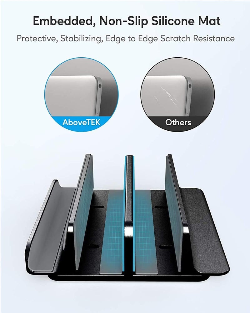 Smilee Vertical Laptop Stand for Desk - Heavy Duty Aluminum Holder for Laptop, Tablet, and Phone (3 Slots, Black) - Image 4