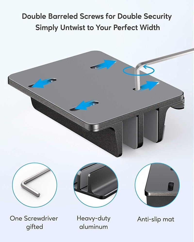 Smilee Vertical Laptop Stand for Desk - Heavy Duty Aluminum Holder for Laptop, Tablet, and Phone (3 Slots, Black) - Image 5