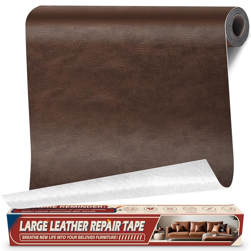 Cahomo Leather Repair Tape Patch, 17" x 79" Self Adhesive Leather Patches for Furniture,Vinyl Repair Kit for Car Seat, Couch, Chairs, Boat Seat, Sofa Classic Coffee - Image 1