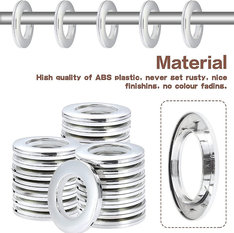 UNIQUELLA UNIQUELLA Pack of 32 Pcs Glossy Silver Male Female Inside Washer Curtain Eyelet Rings_275 Inch Built in Silent Nano Rings  - Image 3