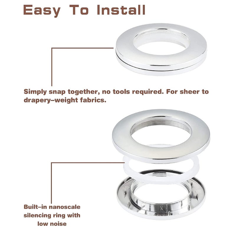 UNIQUELLA UNIQUELLA Pack of 32 Pcs Glossy Silver Male Female Inside Washer Curtain Eyelet Rings_275 Inch Built in Silent Nano Rings  - Image 4
