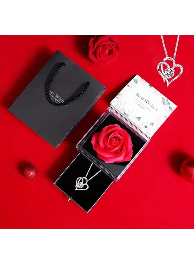 Black Preserved Rose Gift Box Set With Heart Necklace For Valentines Day - Image 5