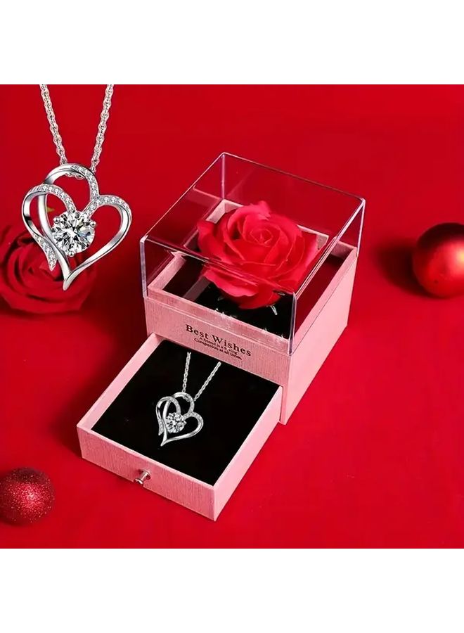 Black Preserved Rose Gift Box Set With Heart Necklace For Valentines Day - Image 3