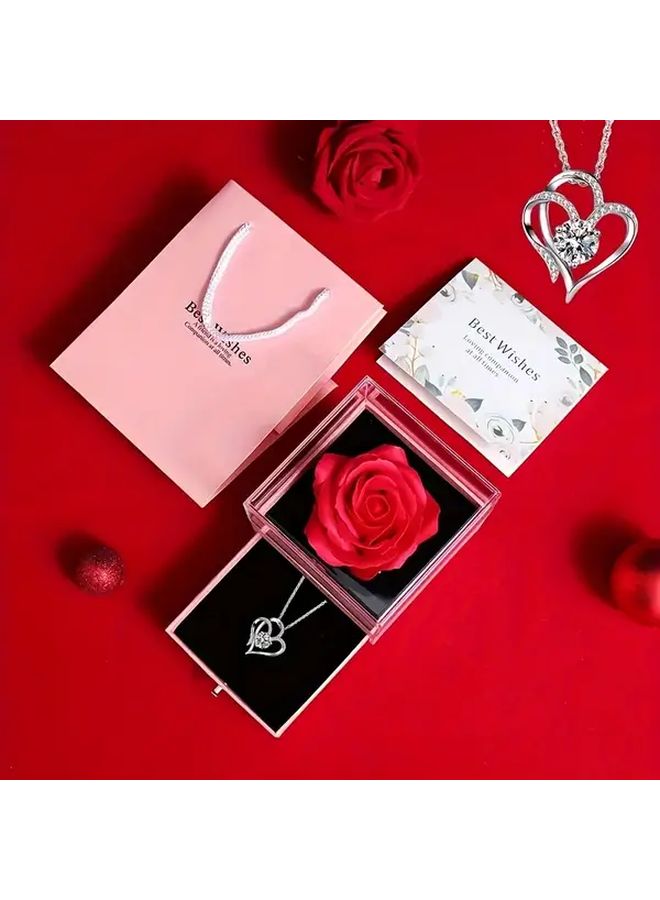 Black Preserved Rose Gift Box Set With Heart Necklace For Valentines Day - Image 4