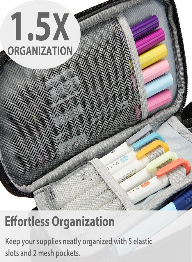 SPACEMATE Pencil Case Pouch Box Bag School Supplies Girls Boys Kids, Cute Preppy Stuff Large Big Capacity Aesthetic Pen Organizer, Back to College Stationary, Black, Stylish Stlye, 1800ml - Image 5