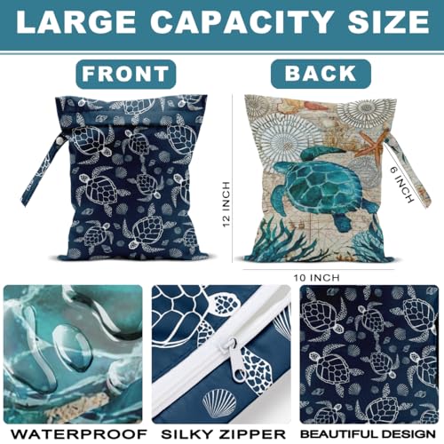 ZHAMEN 2Pcs Turtle Wet Bag 12x10 Inch, Starfish Waterproof Reusable Wet Dry Bags, Sea Weed Washable Travel Laundry Bags for Swimsuit Beach Diapers Dirty Yoga Gym Clothes, Sea Turtle Gifts for Women Friend - Image 2