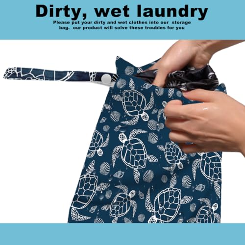 ZHAMEN 2Pcs Turtle Wet Bag 12x10 Inch, Starfish Waterproof Reusable Wet Dry Bags, Sea Weed Washable Travel Laundry Bags for Swimsuit Beach Diapers Dirty Yoga Gym Clothes, Sea Turtle Gifts for Women Friend - Image 3