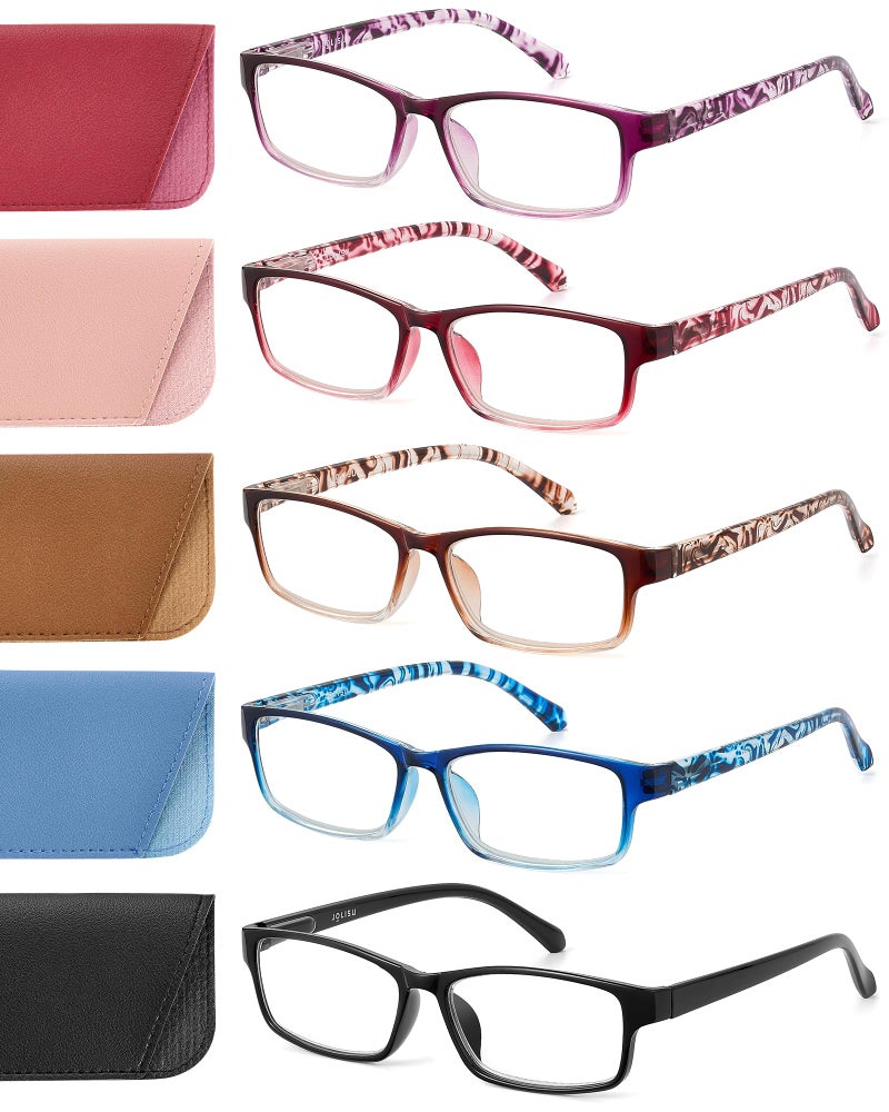 JOLISU Reading Glasses for Women: 5 Pack Blue Light Blocking Readers for Small Face, Lightweight Spring Hinge Anti-Glare(Purple+Rose Red+Caramel+Blue+Black, 1.75) - Image 2