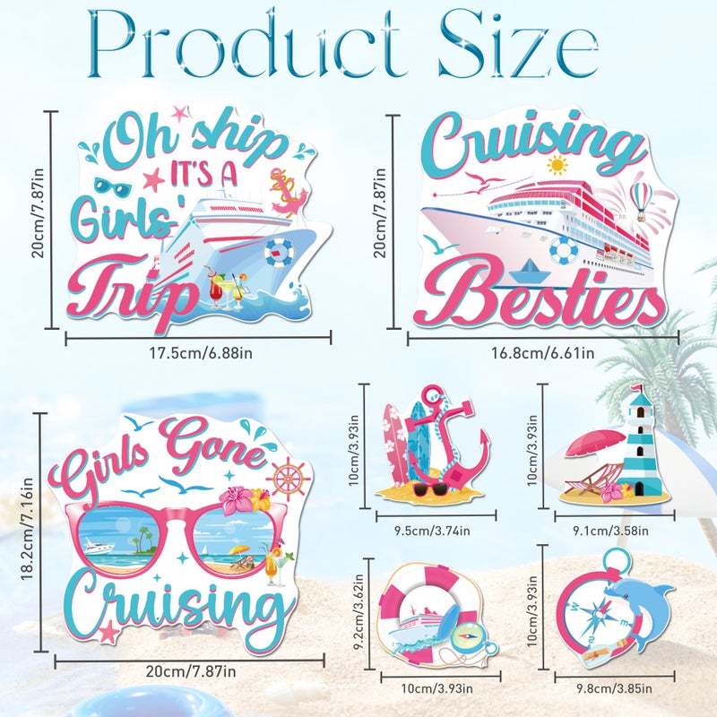 MENIFEND Cruise Door Decorations Magnetic, 7 Pcs Girls Trip Cruise Door Magnets, Oh Ship It's a Girl's Trip Funny Magnetic Ship Cabin Signs for Stateroom Friends Vacation Decor - Image 2