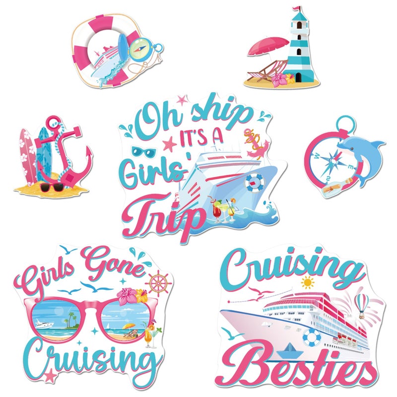 MENIFEND Cruise Door Decorations Magnetic, 7 Pcs Girls Trip Cruise Door Magnets, Oh Ship It's a Girl's Trip Funny Magnetic Ship Cabin Signs for Stateroom Friends Vacation Decor - Image 1