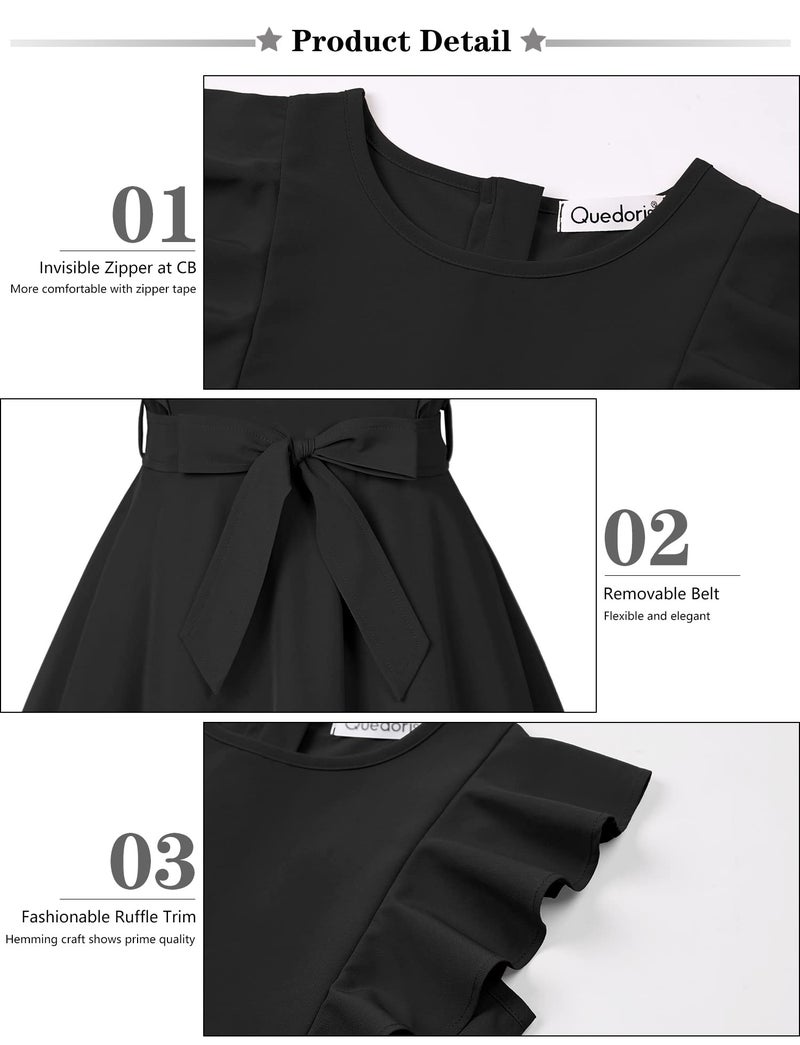 Quedoris Girls Ruffle Trim Sleeveless Belted Dress with Zipper Black 150Y - Image 5