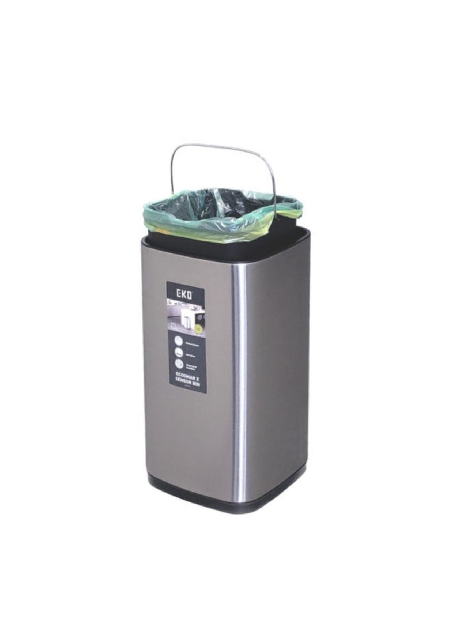 EKO Battery Powered Rechargeable Rectangular Stainless Steel Touch Bin Silver 21 L EK9252RGMT-21L  - Image 5
