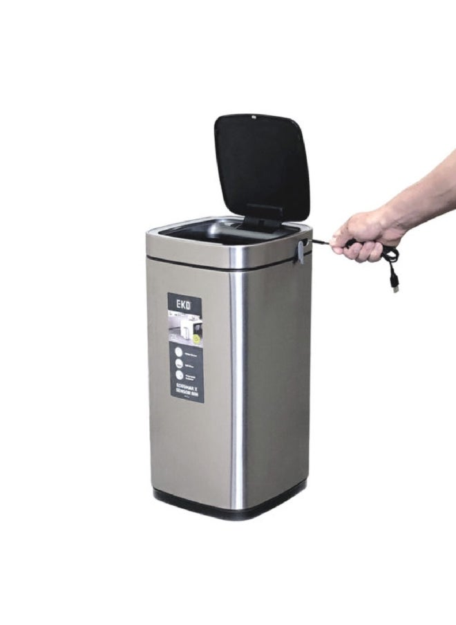 EKO Battery Powered Rechargeable Rectangular Stainless Steel Touch Bin Silver 21 L EK9252RGMT-21L  - Image 2