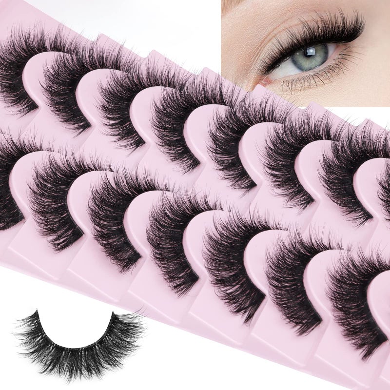 zanlufly Russian Strip Lashes Cat Eye Mink Lashes Natural Wispy Eyelashes zanlufly D-Curly Volume False Eyealshes Clear Band Volume Natural Look Fake Lashes that Look Like Extensions Eye Lashes Pack - Image 1