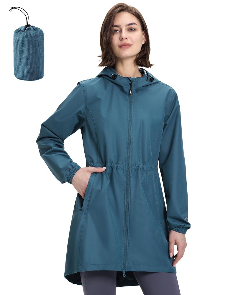 Outdoor Ventures Women's Waterproof Long Rain Coats Packable Lightweight Rain Jacket With Hood Windproof Trench Coats - Image 2