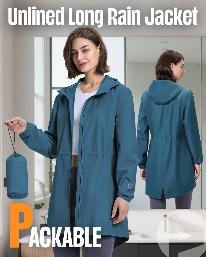 Outdoor Ventures Women's Waterproof Long Rain Coats Packable Lightweight Rain Jacket With Hood Windproof Trench Coats - Image 5