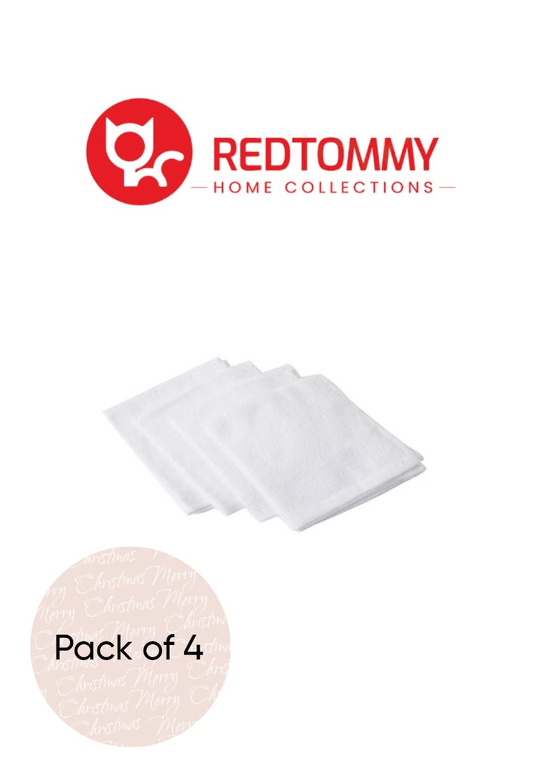 REDTOMMY عبوة من 4 - منشفة وجه - 100% قطن حجم صغير (30x30 سم) عالية الامتصاص ومتينة للغاية، اللون - أبيض - Image 1
