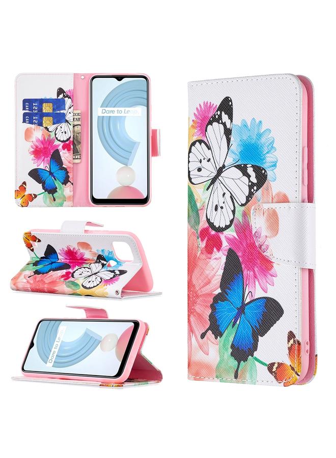 اس-توب جراب لهاتف OPPO Realme C21 / C20، جراب جلدي أفقي قابل للطي بنمط رسم ملون مع حامل وفتحات للبطاقات ومحفظة - Image 1