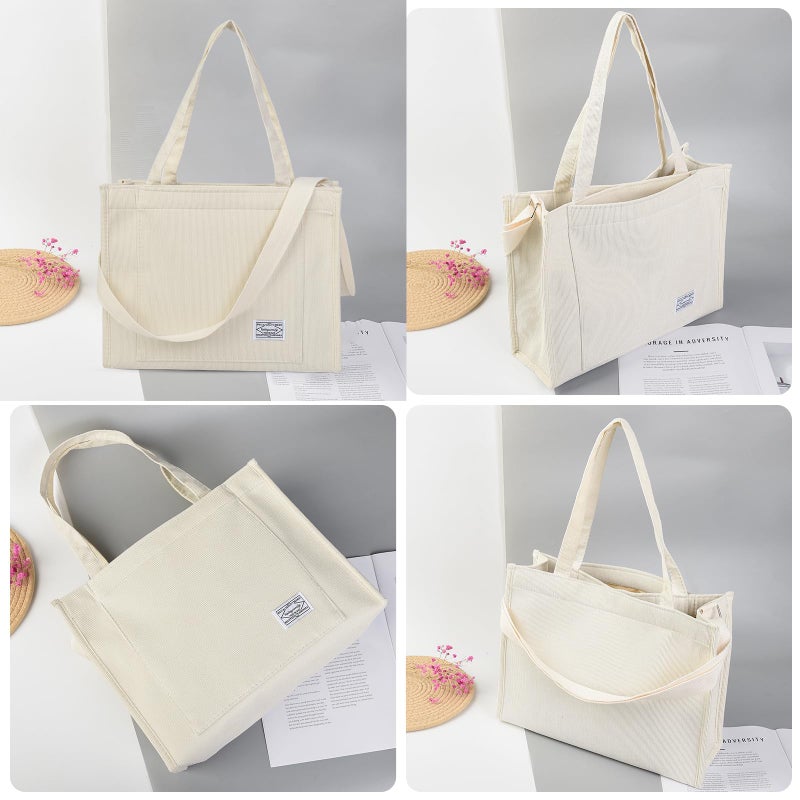 Valleycomfy Vintage Casual Corduroy Bags Crossbody Bag Purse for Women Travel Shoulder Bags Handbags Eco Bag,Beige,Large - Image 3