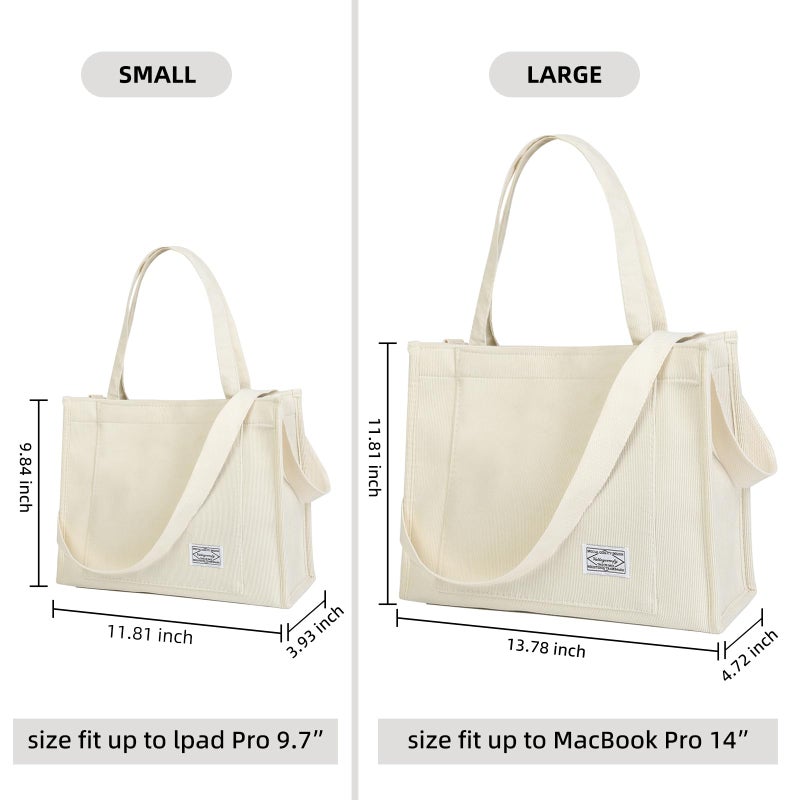 Valleycomfy Vintage Casual Corduroy Bags Crossbody Bag Purse for Women Travel Shoulder Bags Handbags Eco Bag,Beige,Large - Image 2