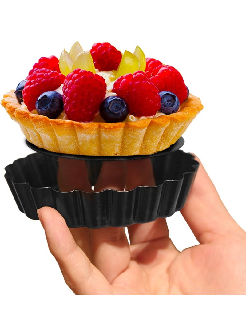 6 Pack 4 Inch Non-Stick Mini Tart Pans, Round Fluted Quiche Pan with Removable Bottom, Carbon Steel Baking Molds for Pie, Cheesecake & Desserts - Image 3