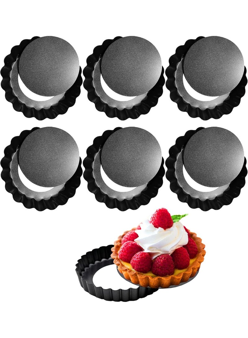 6 Pack 4 Inch Non-Stick Mini Tart Pans, Round Fluted Quiche Pan with Removable Bottom, Carbon Steel Baking Molds for Pie, Cheesecake & Desserts - Image 5