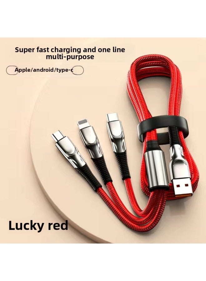 5200W Three-in-one Data Cable Super Fast Charging One-to-three Charging Cable For Apple Android Typec Interface-Color:Red 【standard Version Zinc Alloy】 Speed Up 600%-1.3m