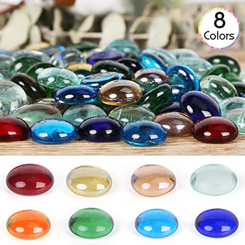 FUTUREPLUSX 1LB Multicolored Flat Glass Marbles, Mixed Mancala Stones Pebbles Flat Beads Mosaics Gemstones for Vase Filler Table Scatter Home Decor - Image 3