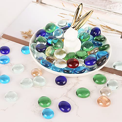 FUTUREPLUSX 1LB Multicolored Flat Glass Marbles, Mixed Mancala Stones Pebbles Flat Beads Mosaics Gemstones for Vase Filler Table Scatter Home Decor - Image 4